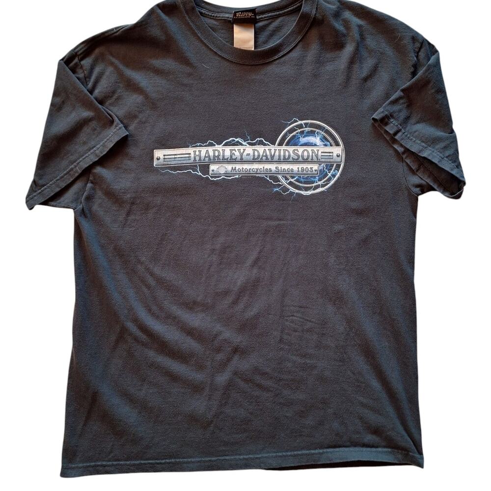 Harley Davidson y2k 2000s vintage double sided graphic tee Lightning chrome XL
